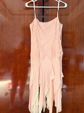 BCBGMaxAzria Pale Pink Handkerchief Hem Spaghetti Strap Prom Dress